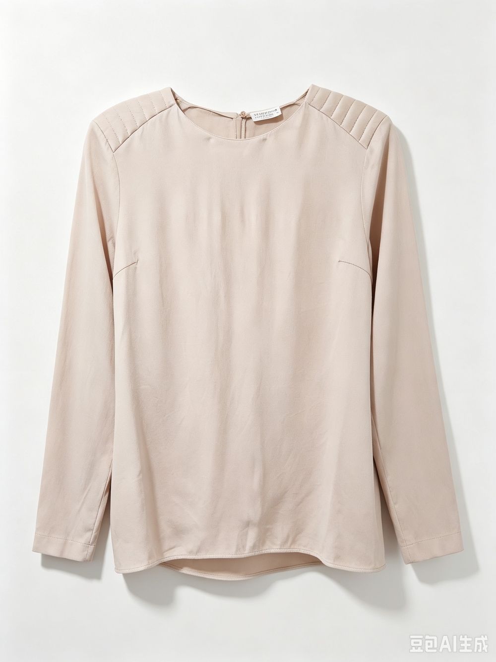 Brunello Cucinelli Light Beige Pintuck Shoulder Long-Sleeve Blouse